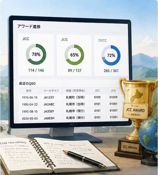 地域履歴を考慮してアワード管理へ活用する画面
